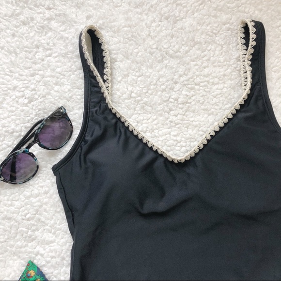 Black One Piece Swimsuit with Crochet Trim - Picture 4 of 6